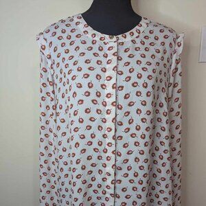 Liz Claiborne Career Crema Leaf Midnight Caravan Button Front Blouse XL Preowned